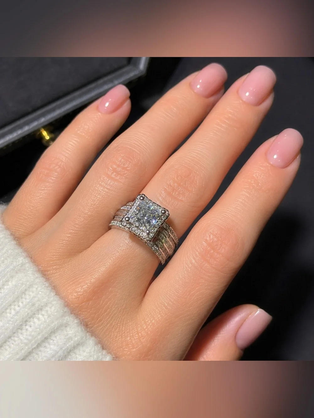 Italian Classic Princess-Cut Silver Tone Cubic Zirconia Halo Engagement Ring Sz8